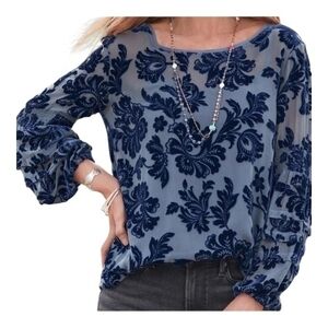 Sundance Blue Floral Burnout Velvet Top